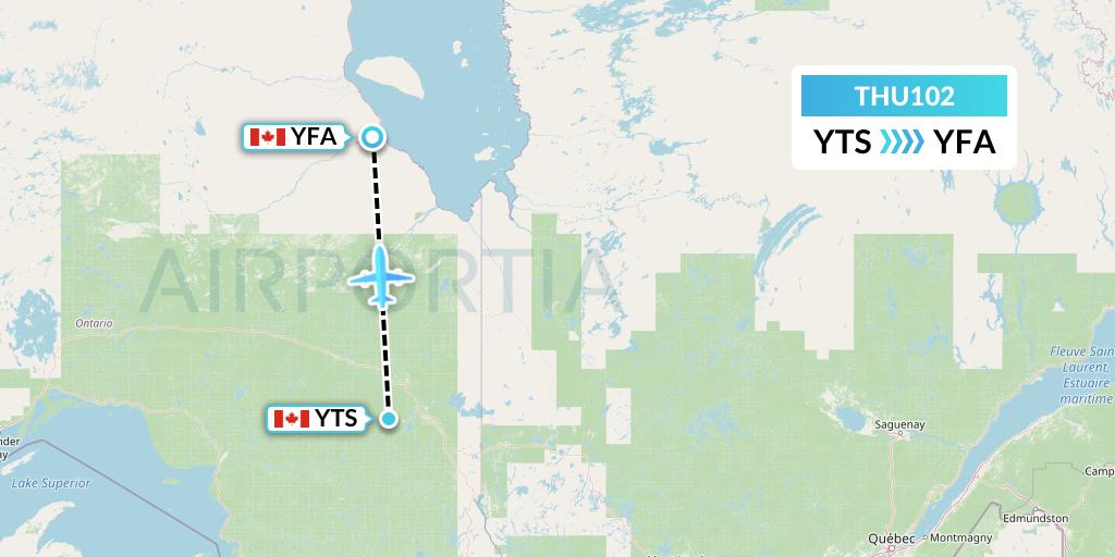 THU102 Thunder Airlines Flight Map: Timmins to Fort Albany
