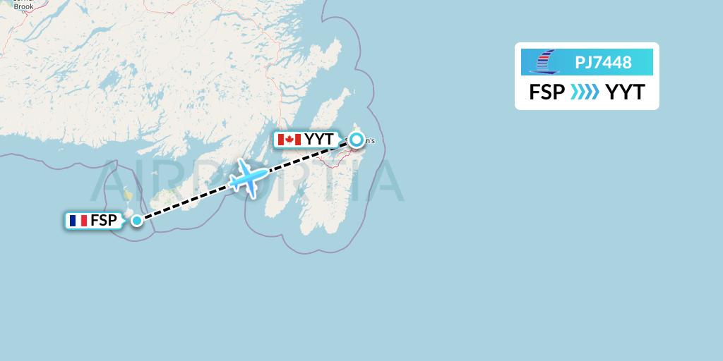 PJ7448 Air Saint-Pierre Flight Map: Saint-Pierre to St. John's