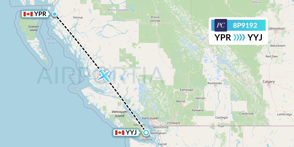 8P9192 Pacific Coastal Airlines Flight Map: Prince Rupert to Victoria