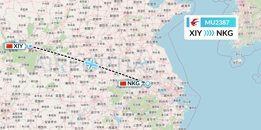 MU2387 China Eastern Airlines Flight Map: Xi'an to Nanjing