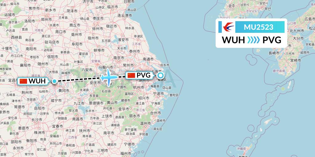 MU2523 China Eastern Airlines Flight Map: Wuhan to Shanghai