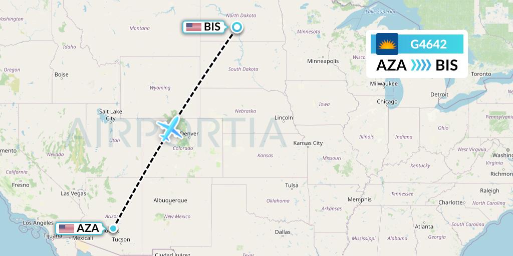 G4642 Allegiant Air Flight Map: Phoenix to Bismarck