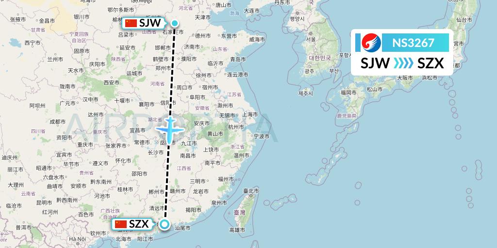NS3267 Hebei Airlines Flight Map: Shijiazhuang to Shenzhen
