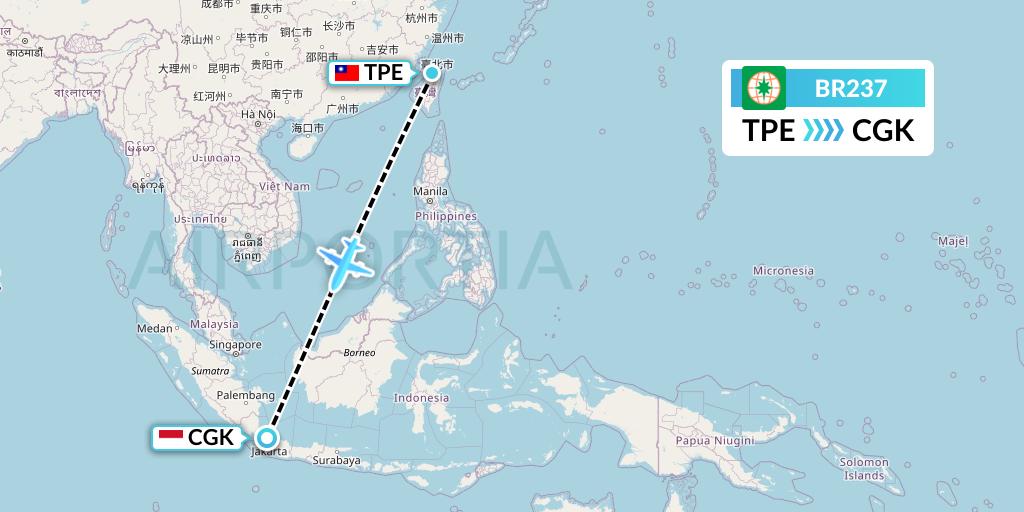 BR237 EVA Air Flight Map: Taipei to Jakarta