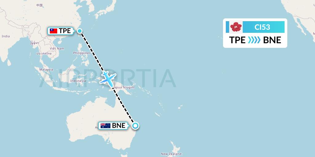 CI53 China Airlines Flight Map: Taipei to Brisbane