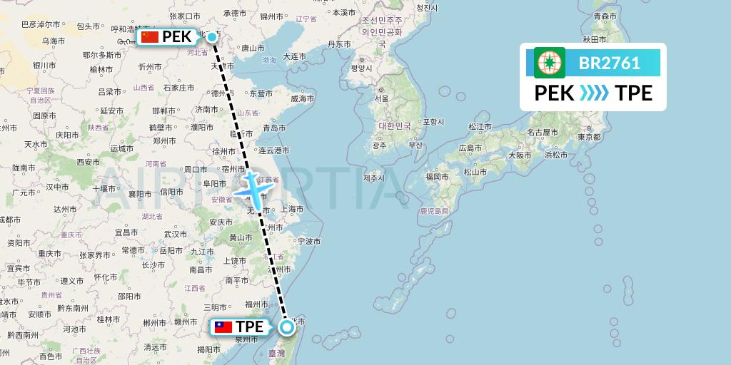 BR2761 EVA Air Flight Map: Beijing to Taipei