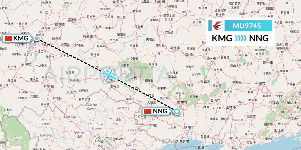 MU9745 China Eastern Airlines Flight Map: Kunming to Nanning