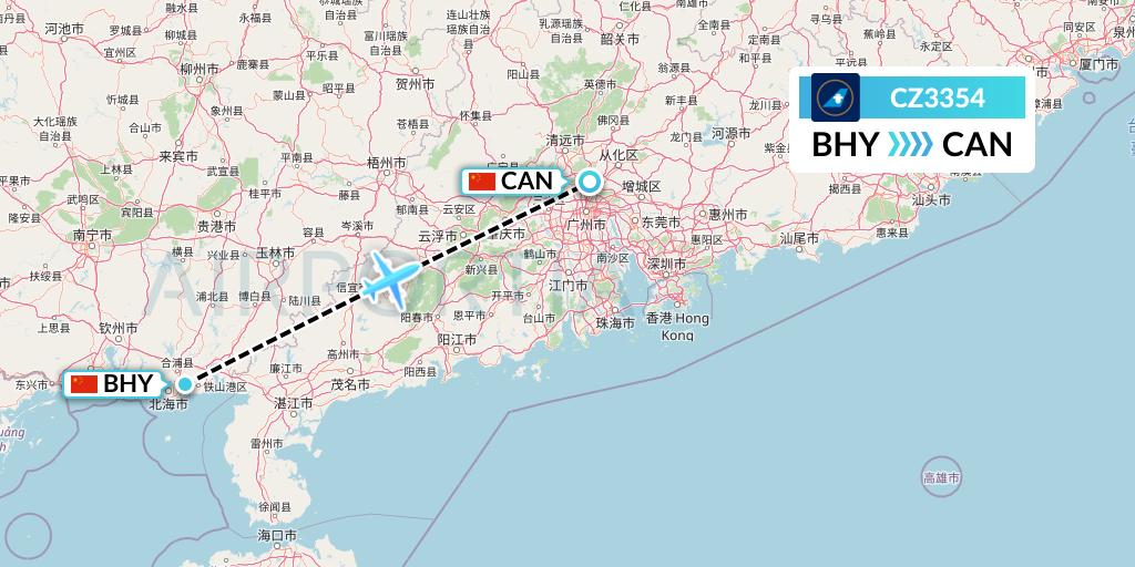 CZ3354 China Southern Airlines Flight Map: Beihai to Guangzhou