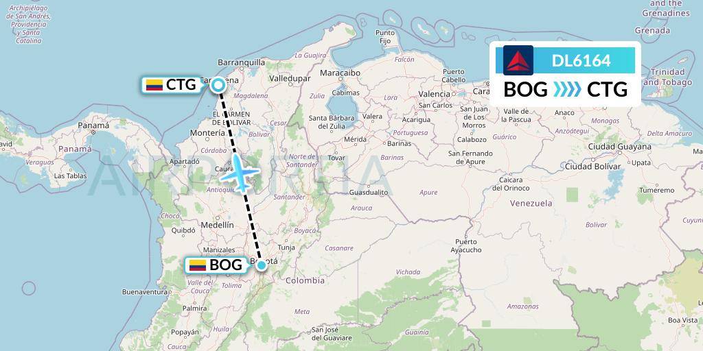 DL6164 Delta Air Lines Flight Map: Bogota to Cartagena