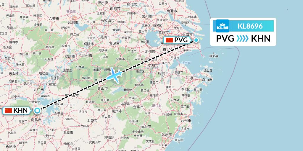 KL8696 KLM Flight Map: Shanghai to Nanchang