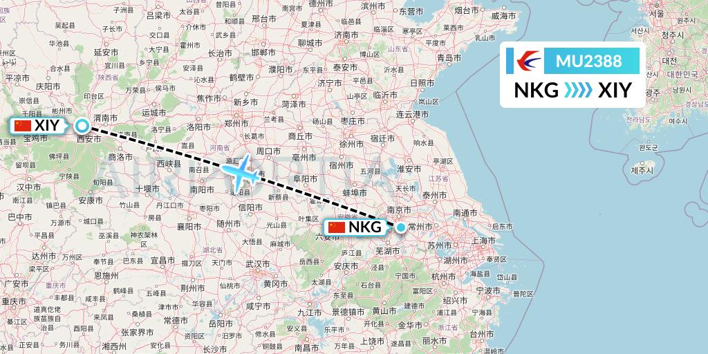 MU2388 China Eastern Airlines Flight Map: Nanjing to Xi'an