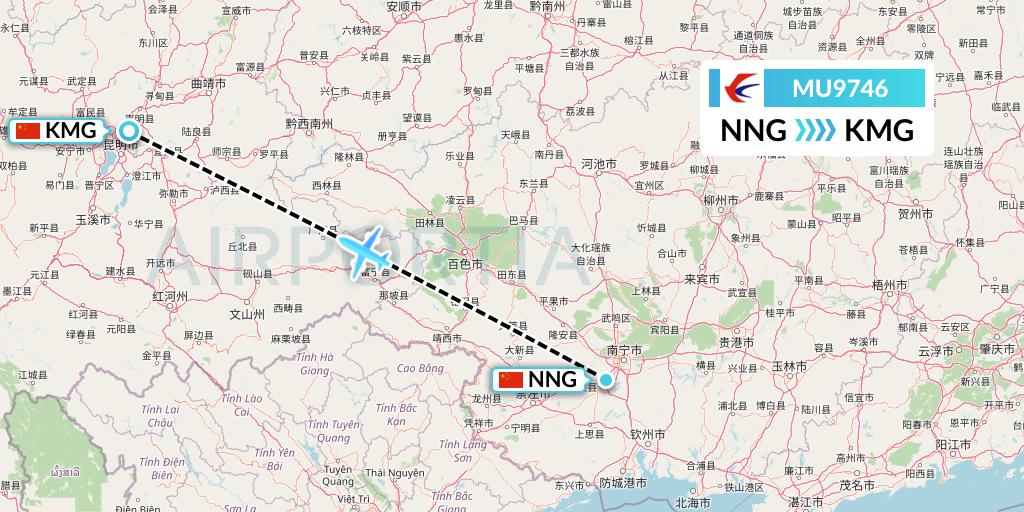 MU9746 China Eastern Airlines Flight Map: Nanning to Kunming