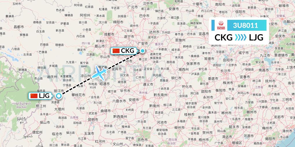 3U8011 Sichuan Airlines Flight Map: Chongqing to Lijiang
