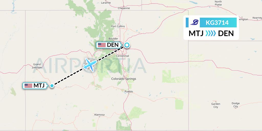 KG3714 Key Lime Air Flight Map: Montrose to Denver