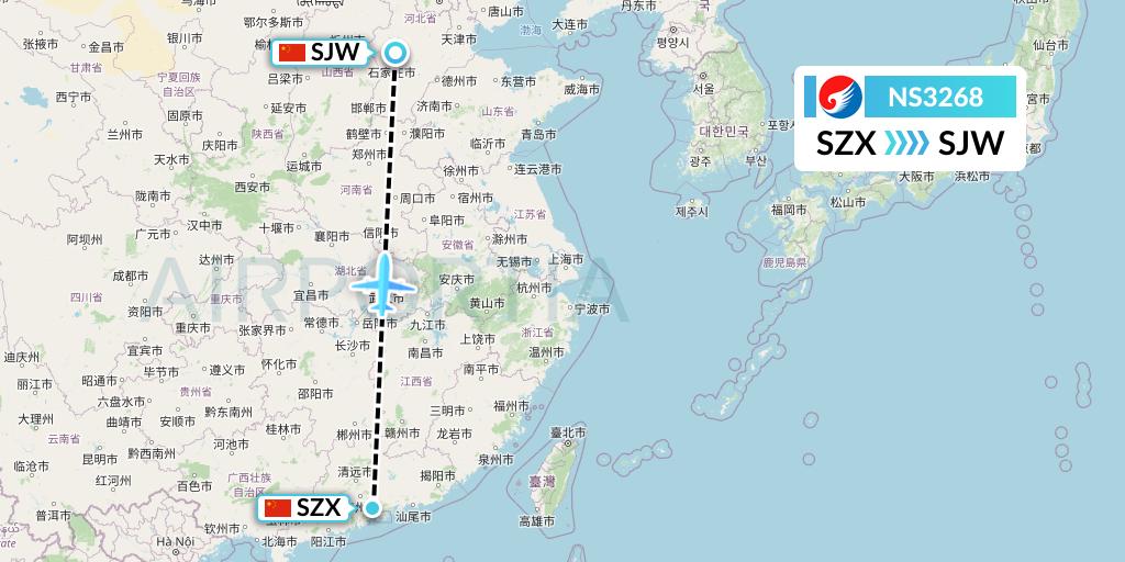 NS3268 Hebei Airlines Flight Map: Shenzhen to Shijiazhuang