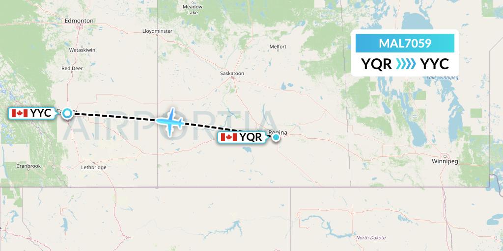 MAL7059 Morningstar Air Express Flight Map: Regina to Calgary