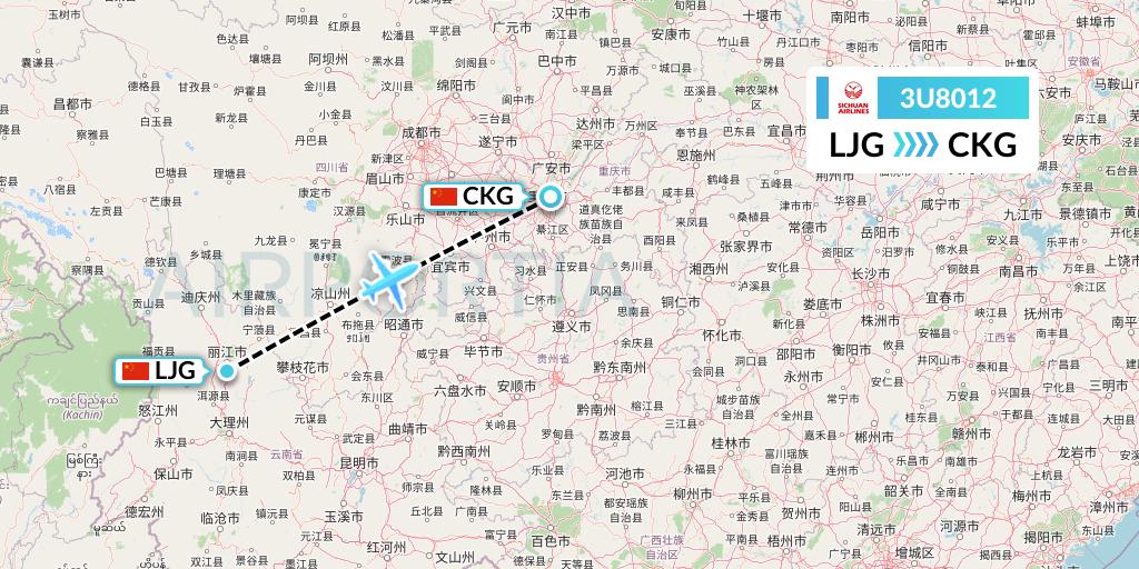 3U8012 Sichuan Airlines Flight Map: Lijiang to Chongqing