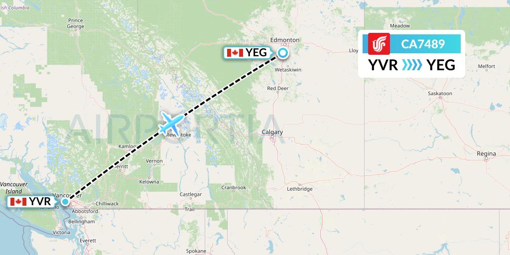 CA7489 Air China Flight Map: Vancouver to Edmonton