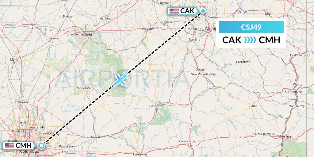 CSJ49 Castle Aviation Flight Map: Akron to Columbus