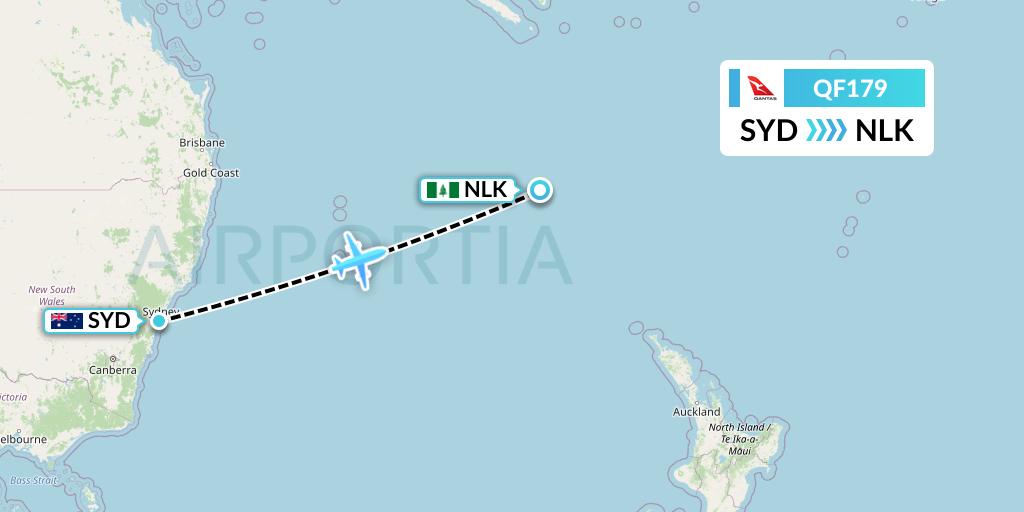 QF179 Qantas Flight Map: Sydney to Norfolk Island