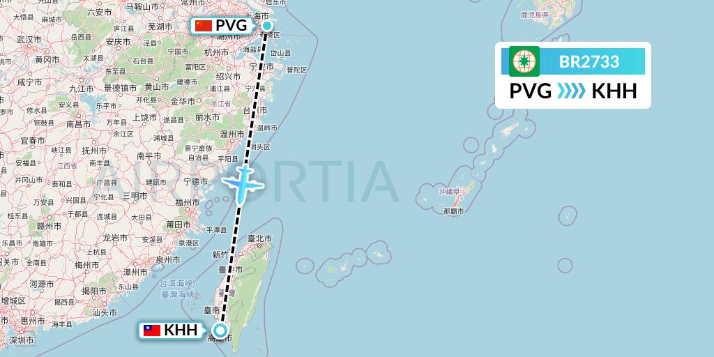 BR2733 EVA Air Flight Map: Shanghai to Kaohsiung