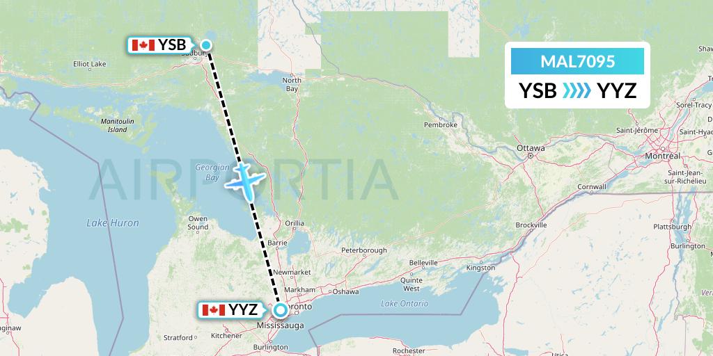 MAL7095 Morningstar Air Express Flight Map: Sudbury to Toronto