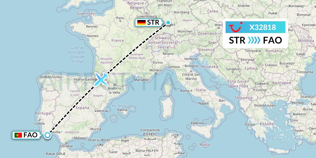 X32818 TUI fly Germany Flight Map: Stuttgart to Faro
