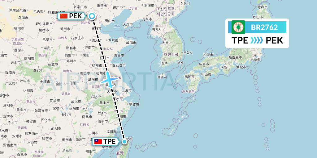 BR2762 EVA Air Flight Map: Taipei to Beijing