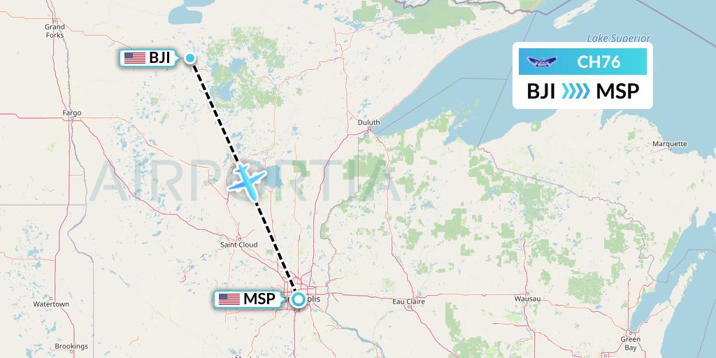 CH76 Bemidji Airlines Flight Map: Bemidji to Minneapolis