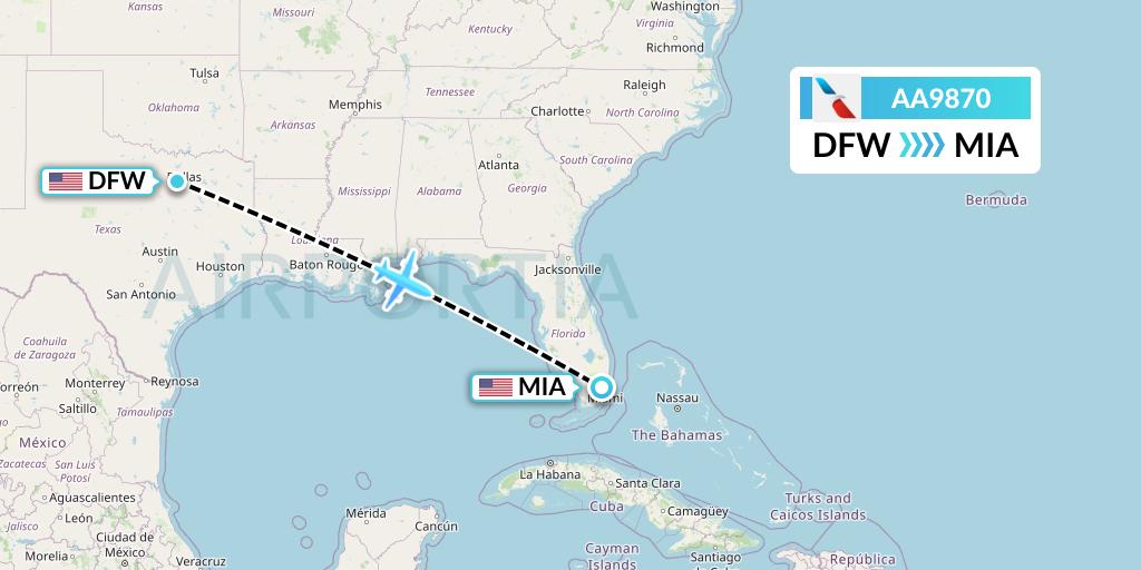 AA9870 American Airlines Flight Map: Dallas to Miami