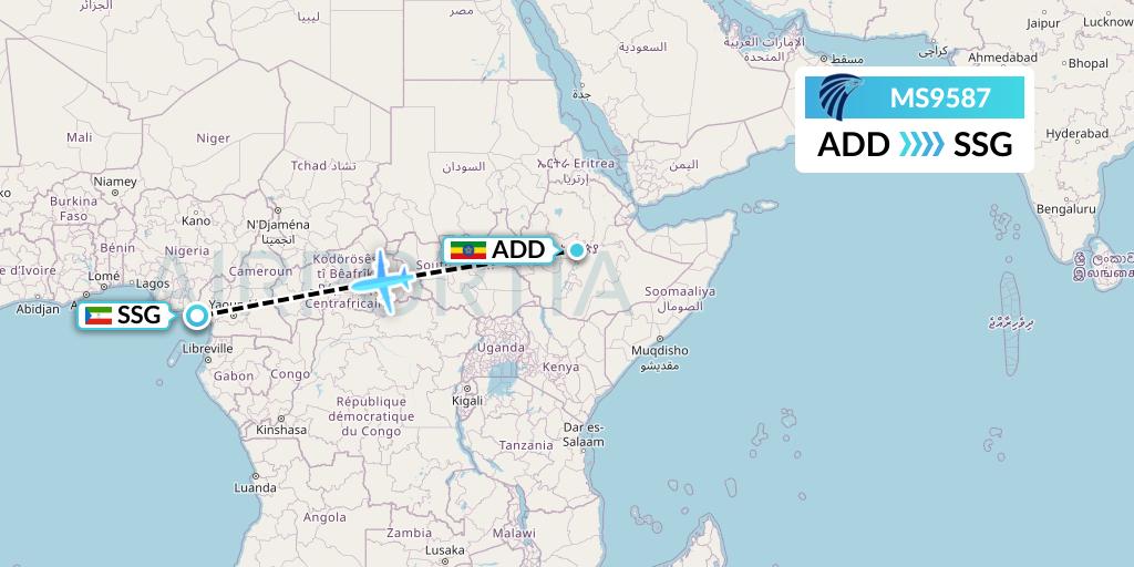 MS9587 EgyptAir Flight Map: Addis Ababa to Malabo