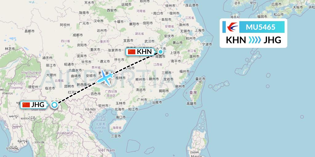 MU5465 China Eastern Airlines Flight Map: Nanchang to Jinghong