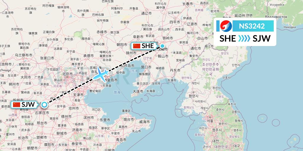 NS3242 Hebei Airlines Flight Map: Shenyang to Shijiazhuang
