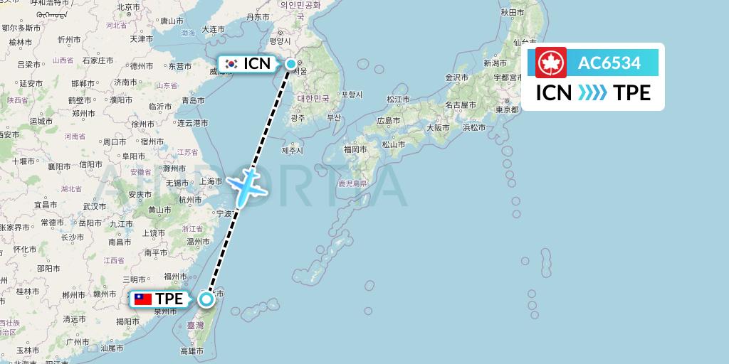 AC6534 Air Canada Flight Map: Seoul to Taipei