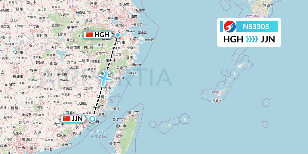 NS3305 Hebei Airlines Flight Map: Hangzhou to Jinjiang