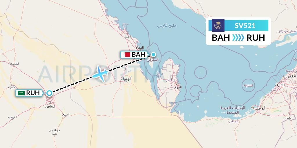 SV521 Saudi Arabian Airlines Flight Map: Bahrain to Riyadh