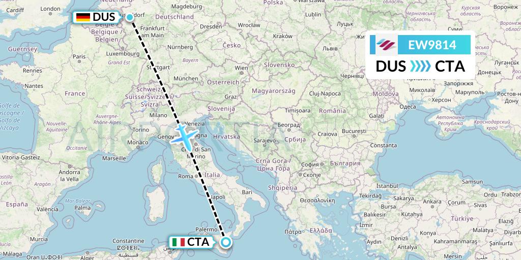 EW9814 Eurowings Flight Map: Dusseldorf to Catania