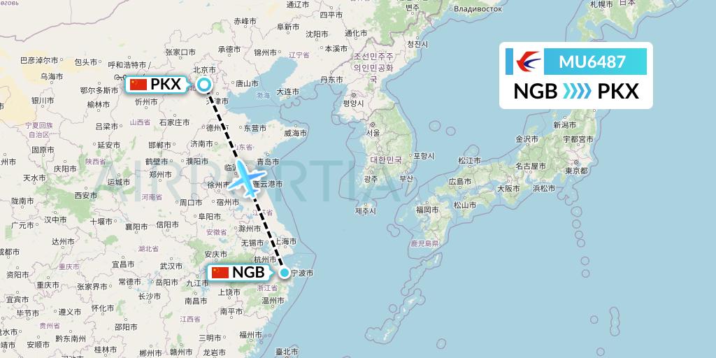 MU6487 China Eastern Airlines Flight Map: Ningbo to Beijing