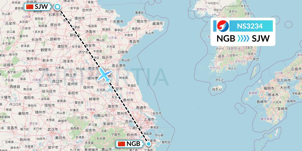 NS3234 Hebei Airlines Flight Map: Ningbo to Shijiazhuang
