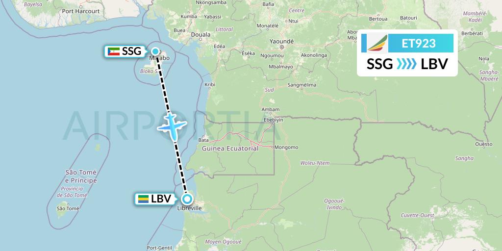 ET923 Ethiopian Airlines Flight Map: Malabo to Libreville