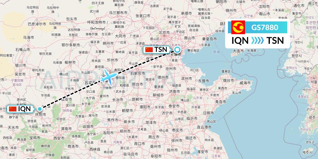 GS7880 Tianjin Airlines Flight Map: Qingyang to Tianjin