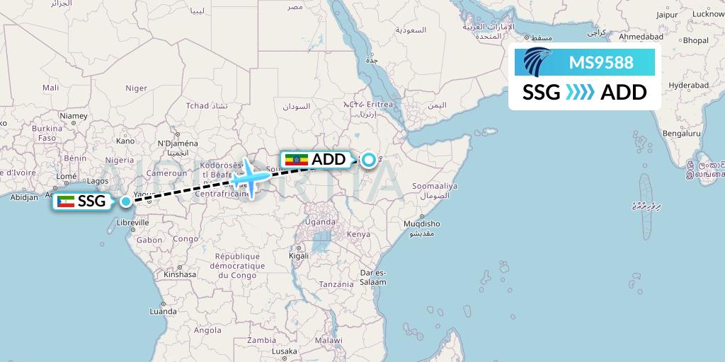 MS9588 EgyptAir Flight Map: Malabo to Addis Ababa