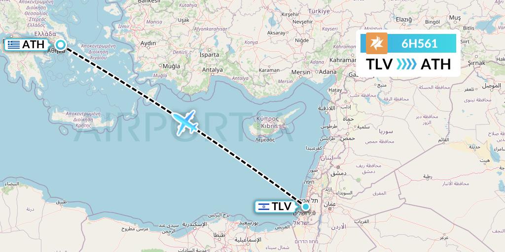 6H561 Israir Airlines Flight Map: Tel Aviv to Athens