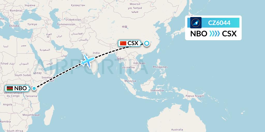 CZ6044 China Southern Airlines Flight Map: Nairobi to Changsha