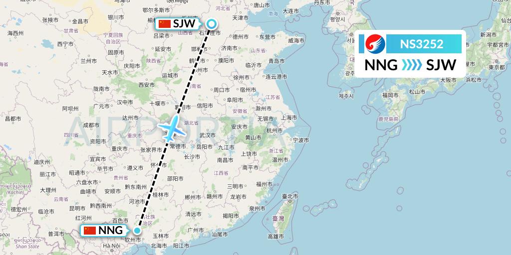 NS3252 Hebei Airlines Flight Map: Nanning to Shijiazhuang
