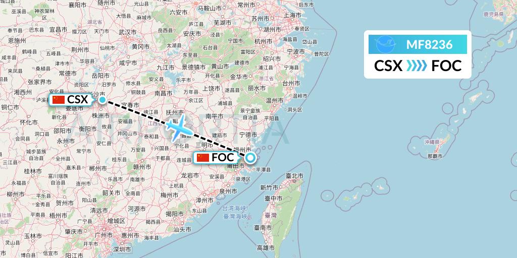 MF8236 Xiamen Airlines Flight Map: Changsha to Fuzhou