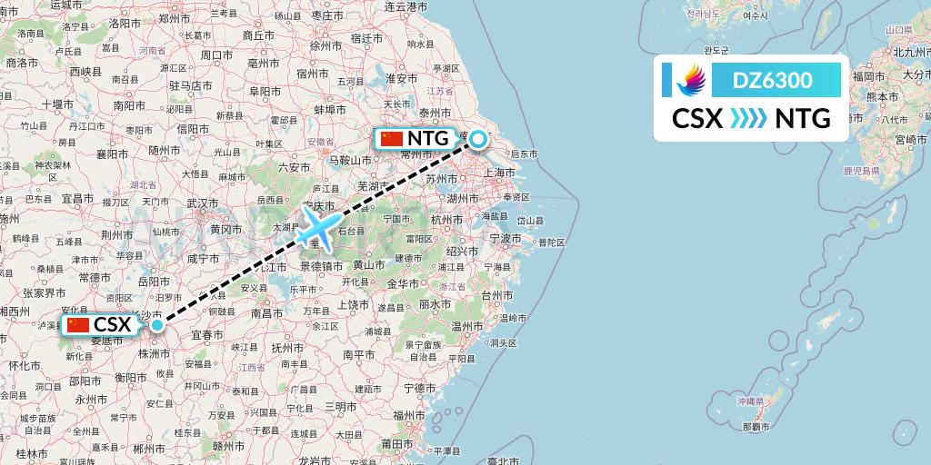 DZ6300 Donghai Airlines Flight Map: Changsha to Nantong