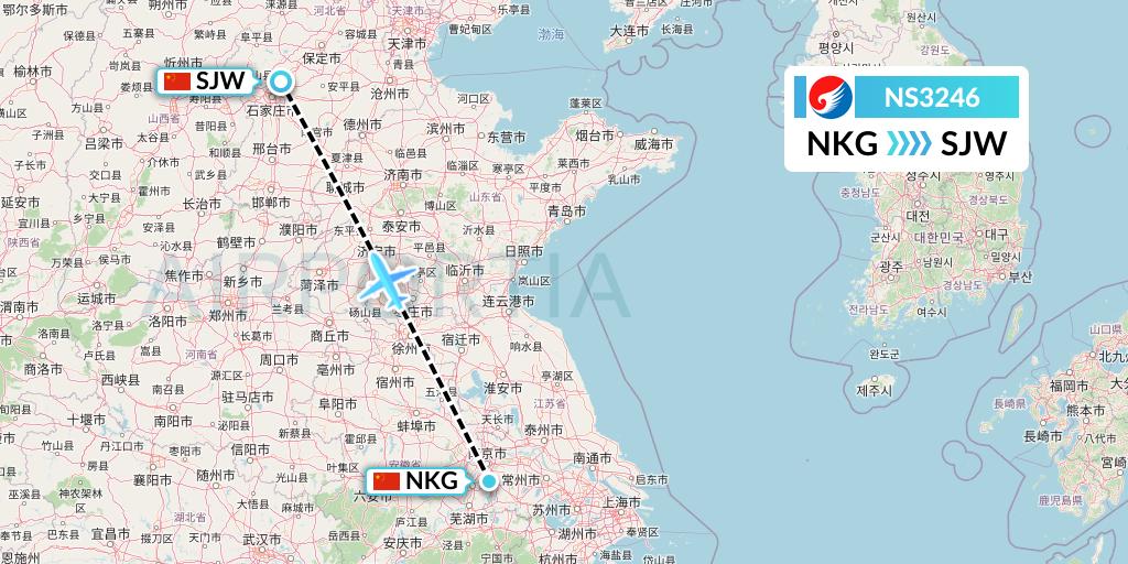 NS3246 Hebei Airlines Flight Map: Nanjing to Shijiazhuang