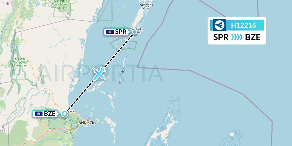 H12216 Hahn Air Systems Flight Map: San Pedro to Belize City
