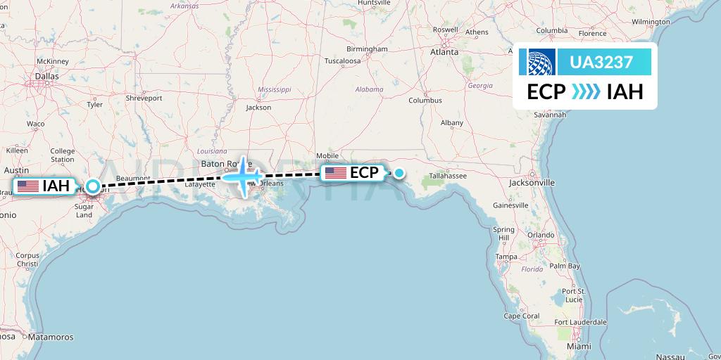 UA3237 United Airlines Flight Map: Panama City to Houston